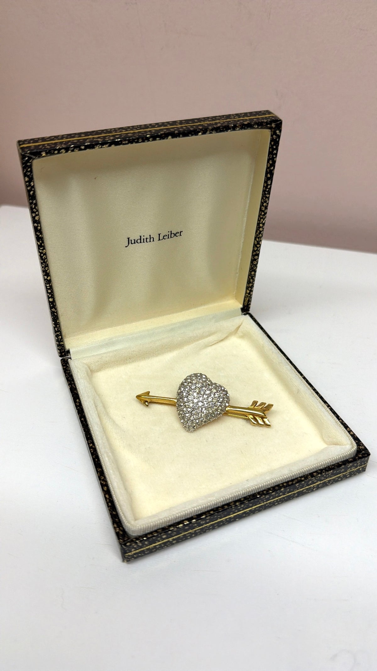 Rare Judith Leiber Crystal Heart & Arrow Brooch Pin with Original Box