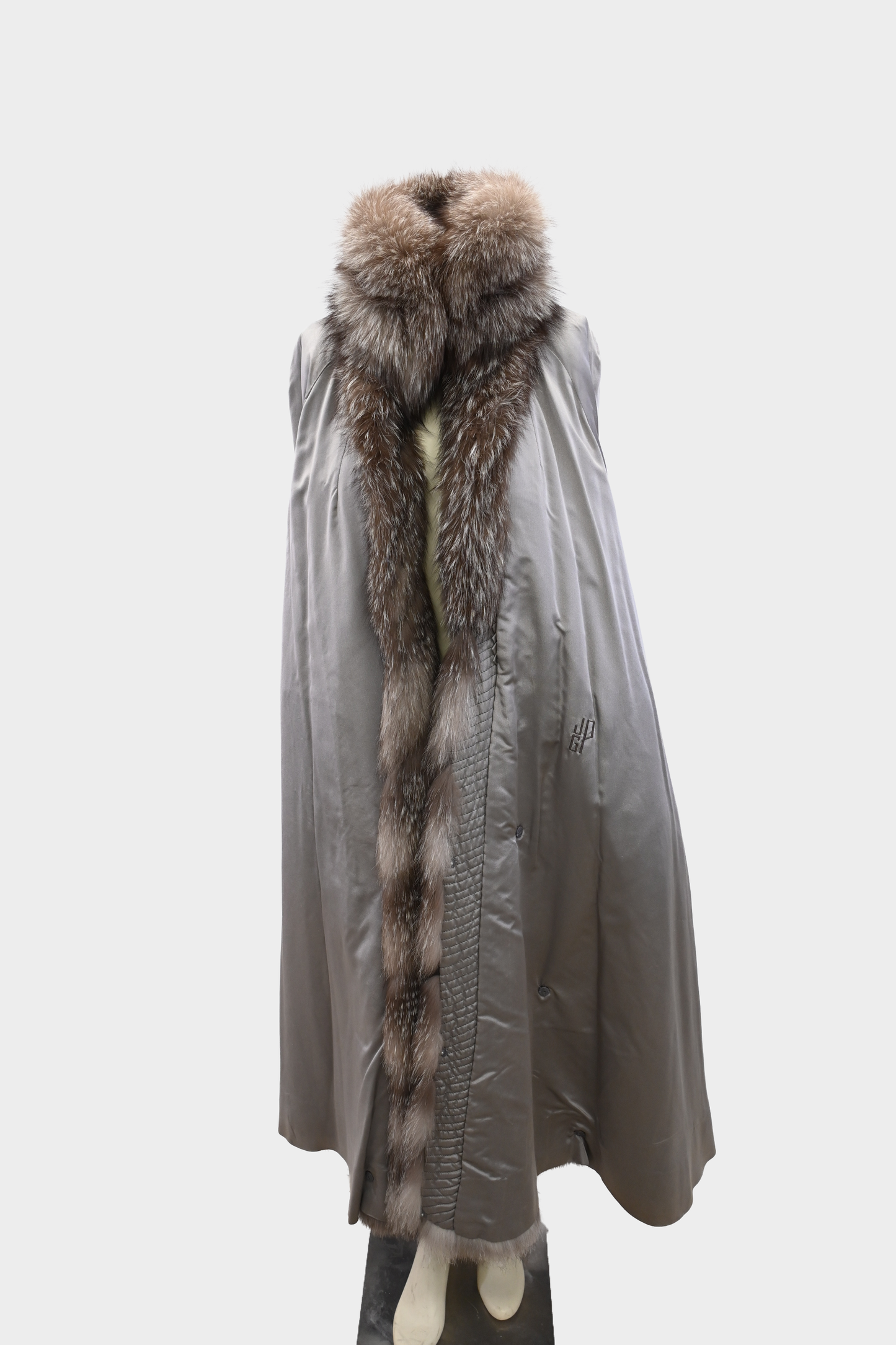 Feathered Silver Fox Fur Full Length Swing Coat