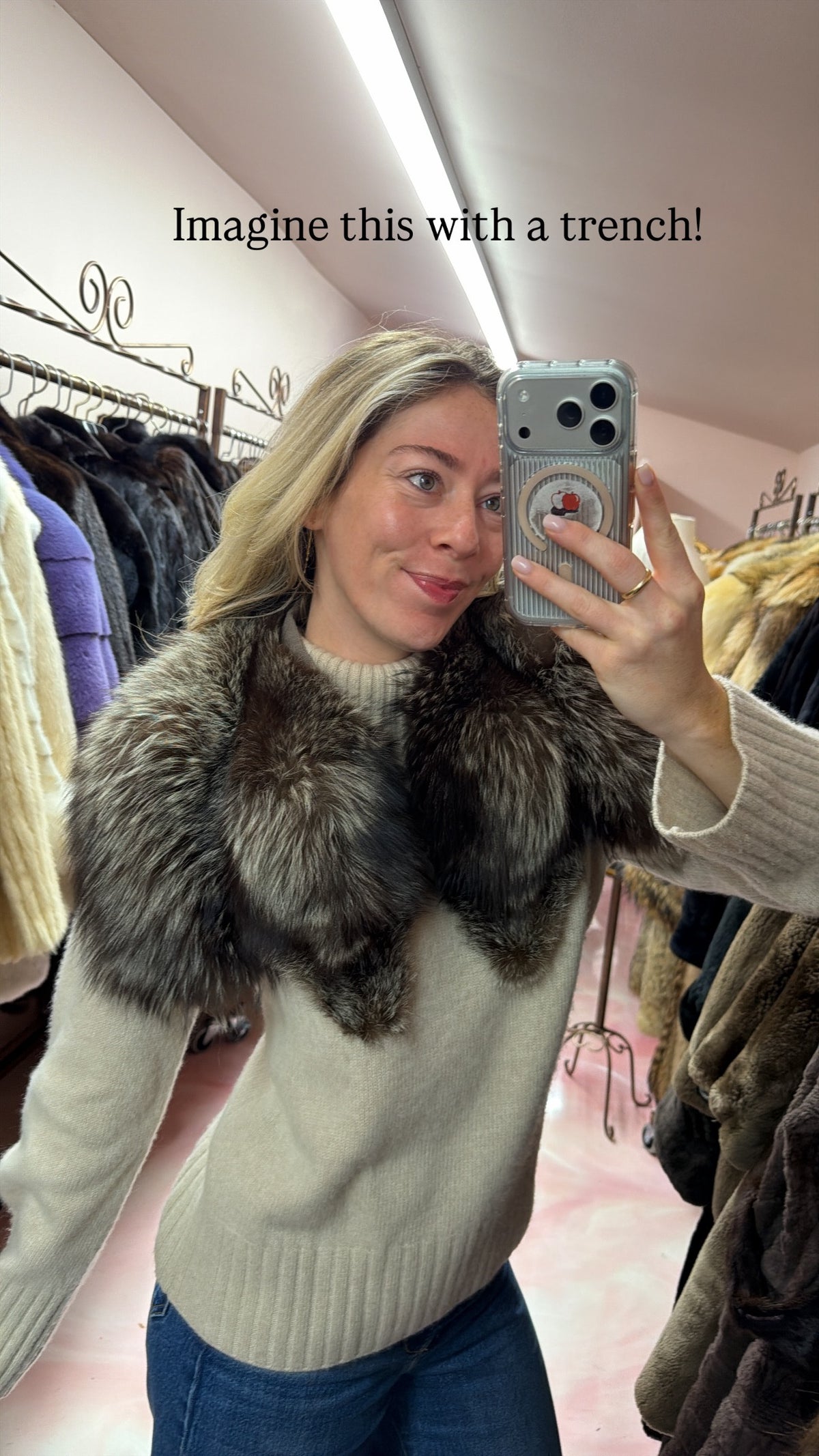 Vintage Silver Fox Shawl Collar
