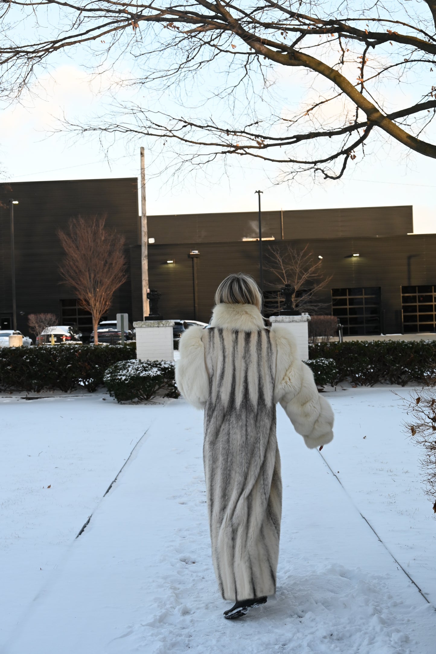 Ivory Cross Mink Coat with Fox Swirl Sleeves