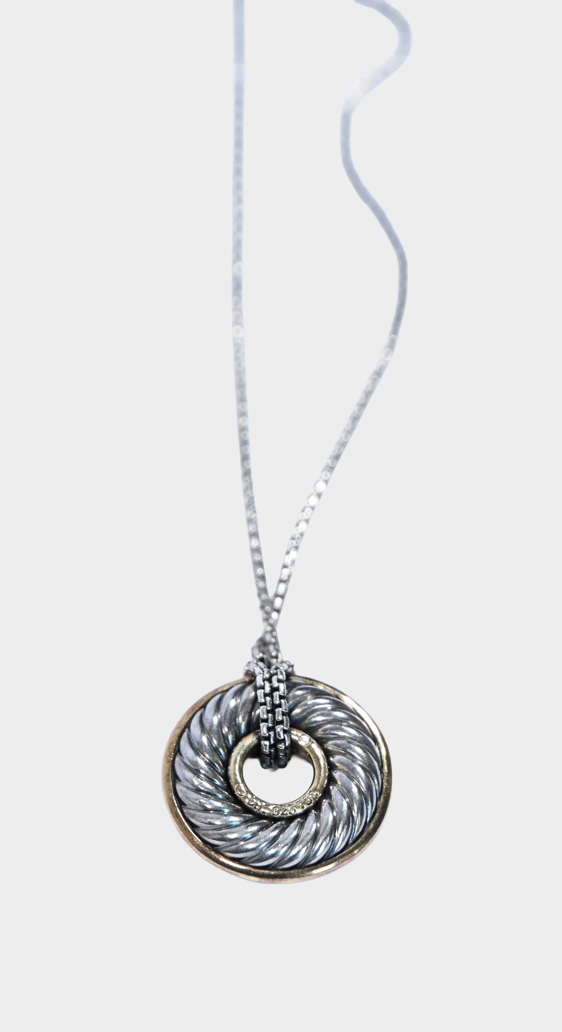 David Yurman Sterling Silver 18K Yellow Gold 30mm Thoroughbred Pendant Necklace