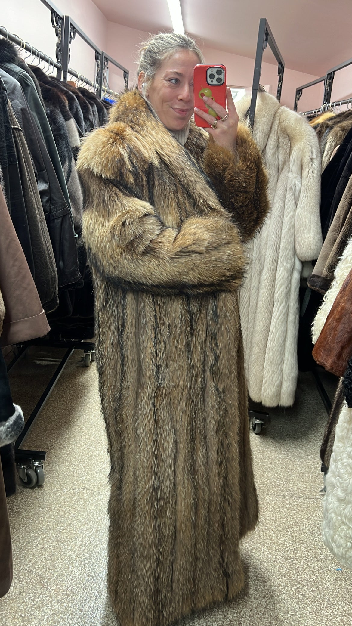 Finnish Raccoon Full Length Fur Coat