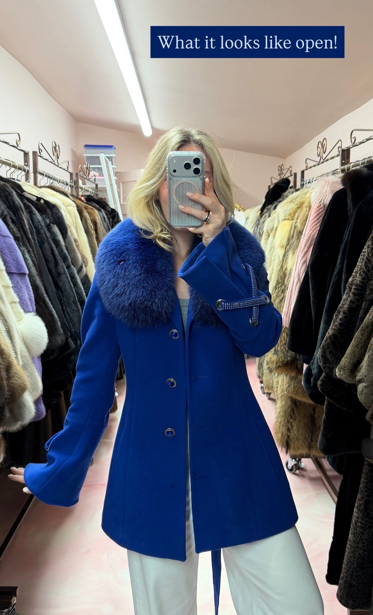 Carlot Corp. Cobalt Blue Wool Jacket with Removable Fox Fur Collar