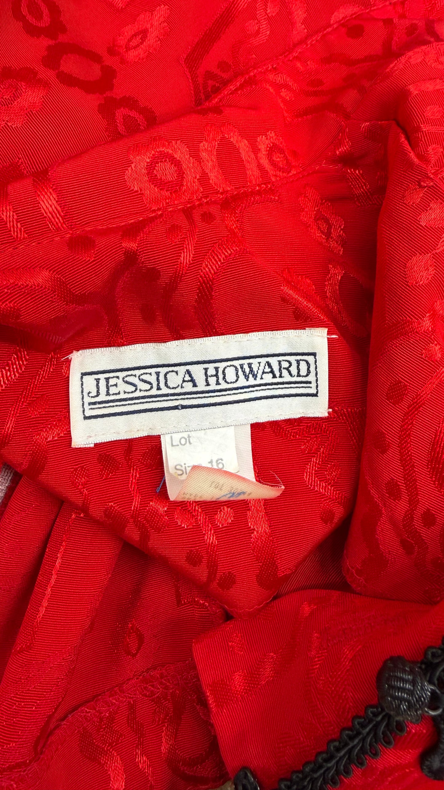 Jessica Howard Red Jacquard Mandarin Collar Jacket