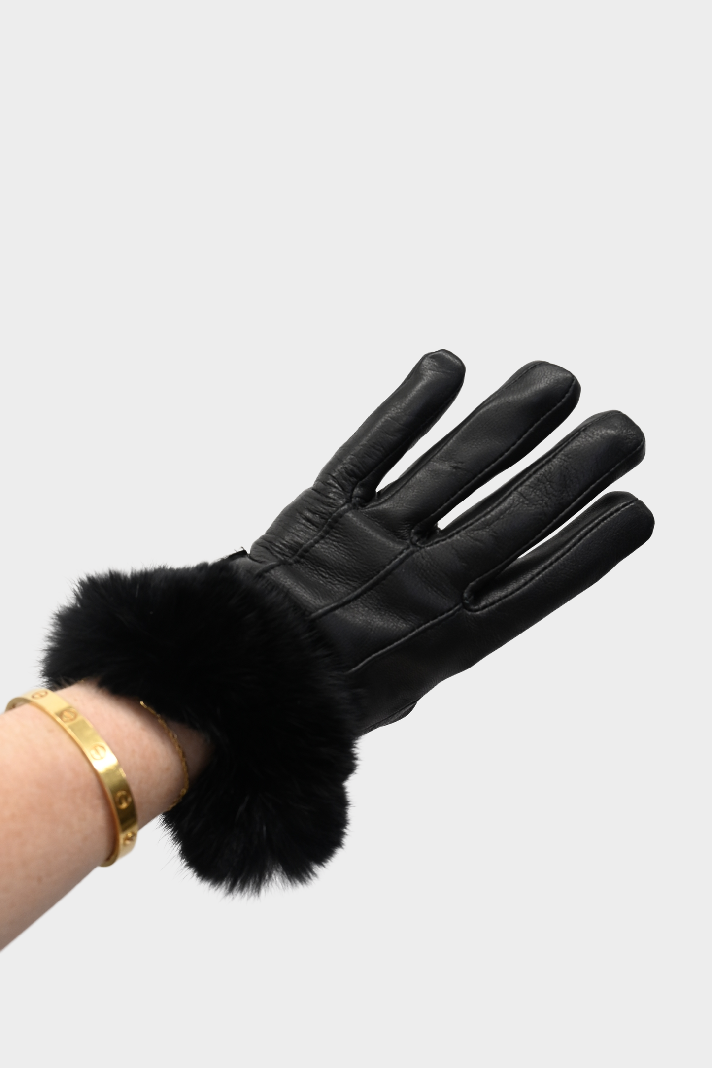 Genuine Leather Gloves with Fox Fur Trim
