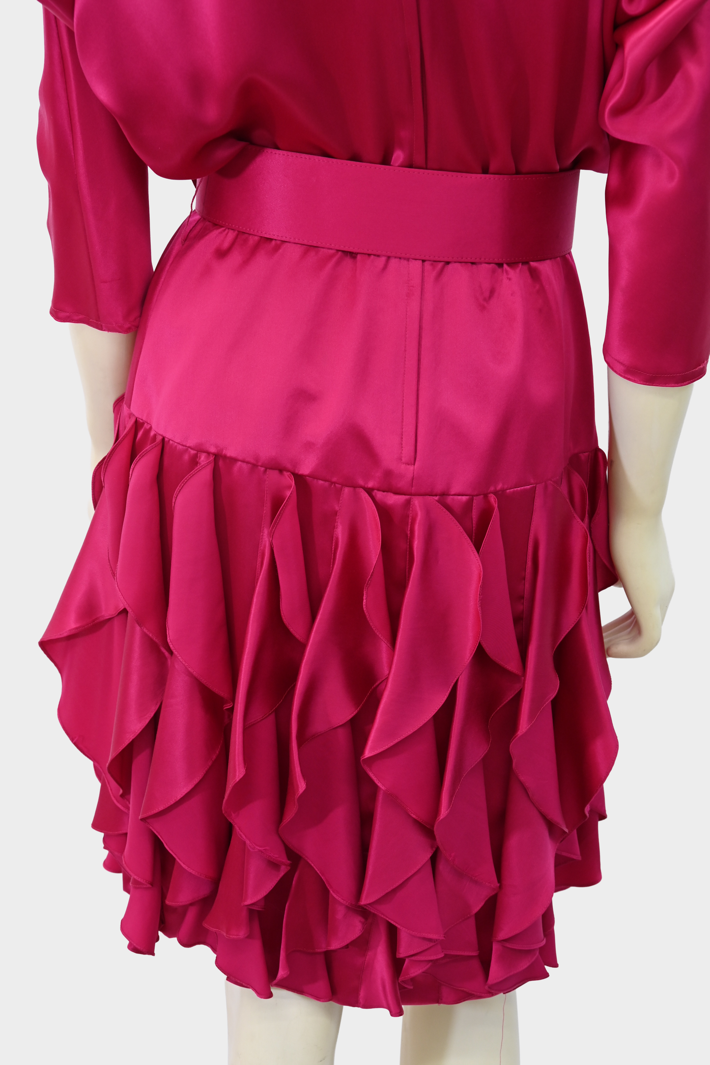 Vintage St. Gillian Pink Silk Belted Ruffle Dress
