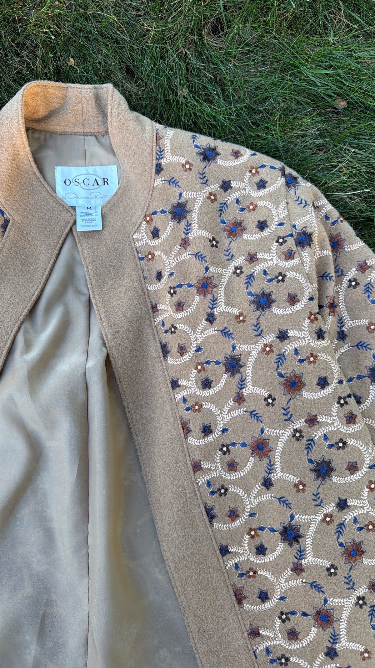 Oscar De La Renta Camel Hair Embroidered Jacket