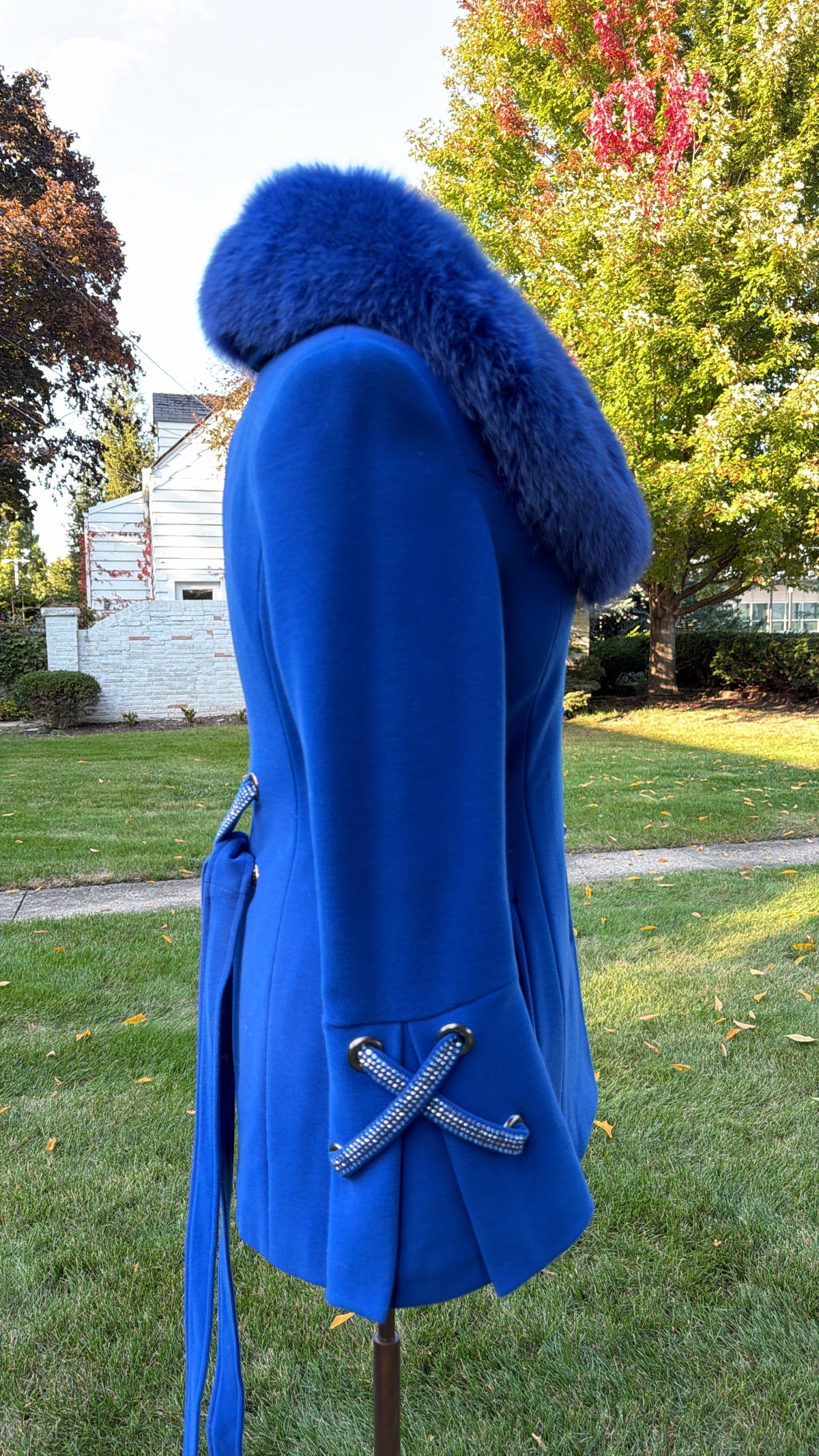 Carlot Corp. Cobalt Blue Wool Jacket with Removable Fox Fur Collar