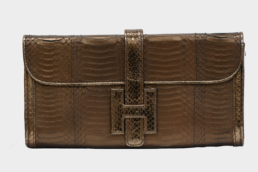 Vintage Metallic Bronze Exotic Snakeskin Clutch