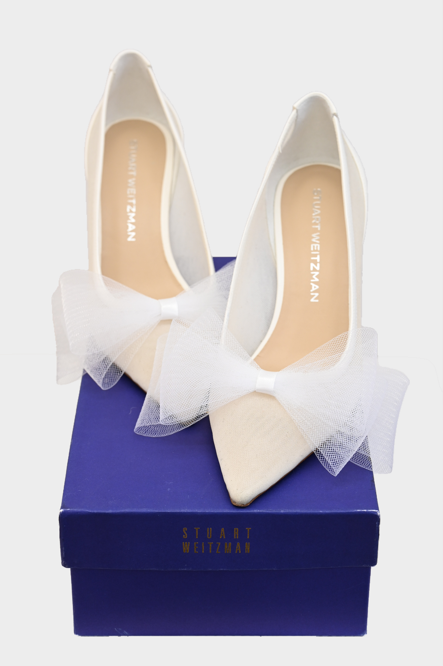 Stuart Weitzman White Tulle Bow Heels