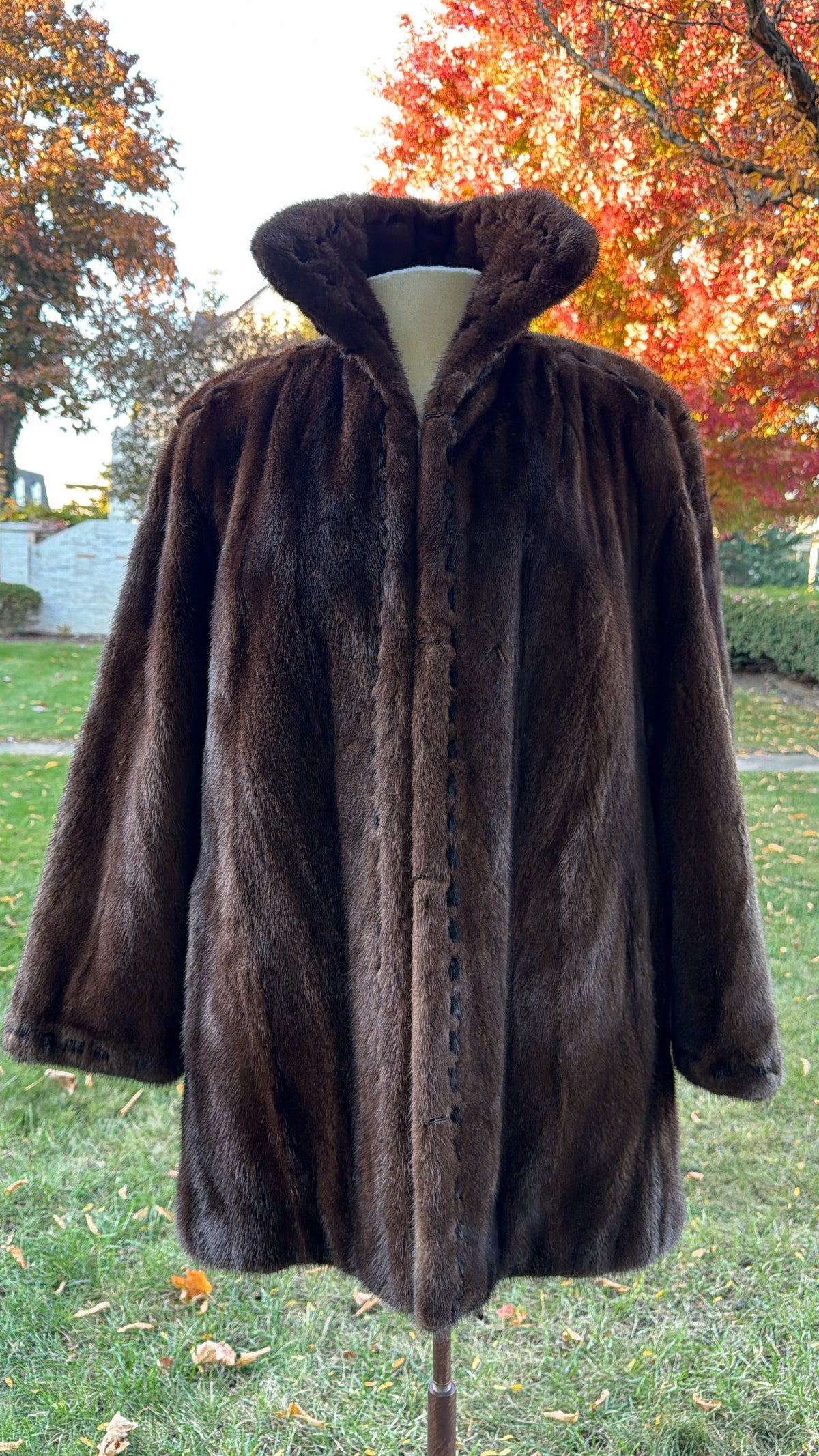 Neiman Marcus Mink Fur & Leather Whipstitch Reversible Jacket