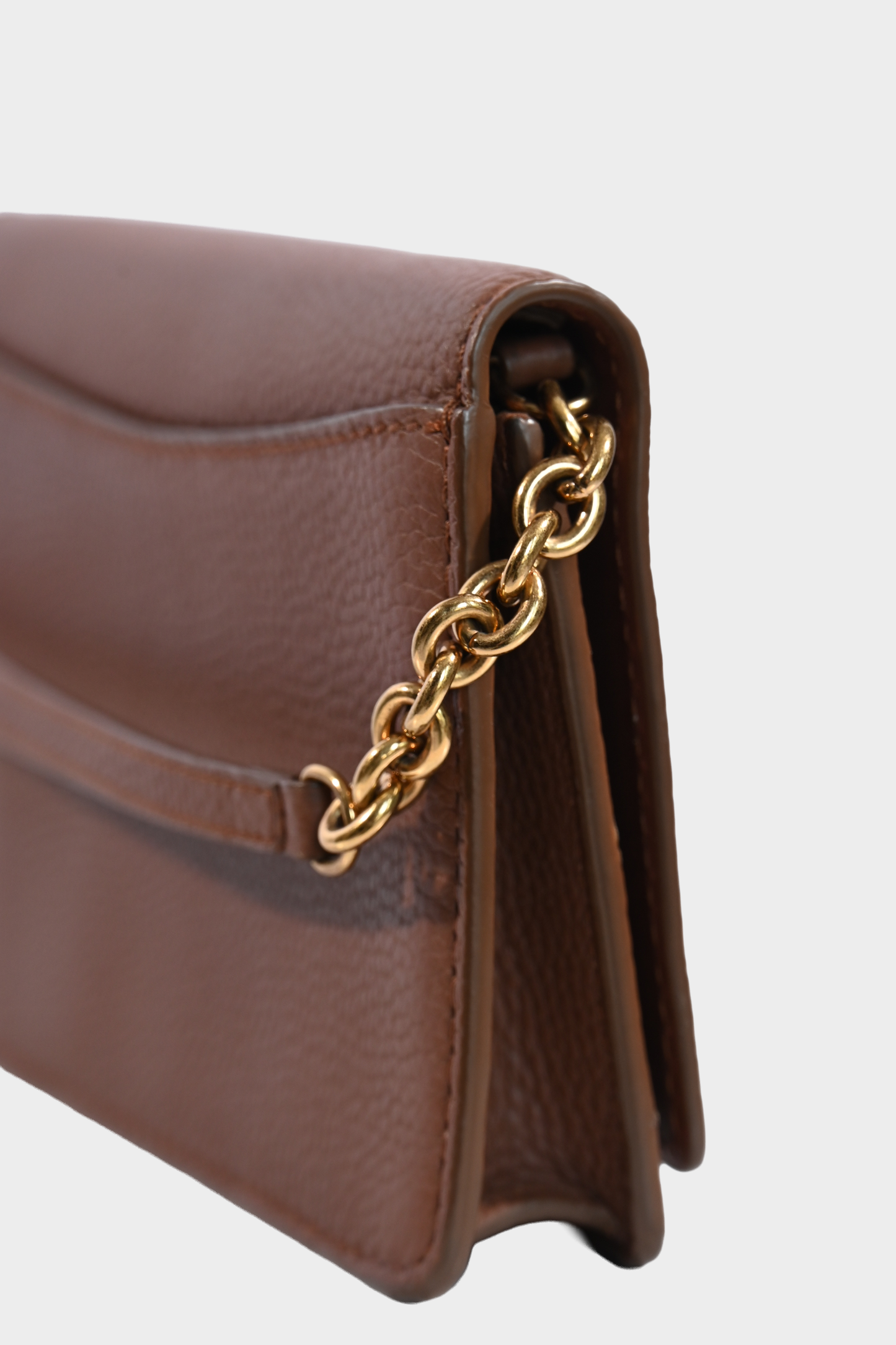Burberry Brown Pebbled Leather Chain Wallet Crossbody