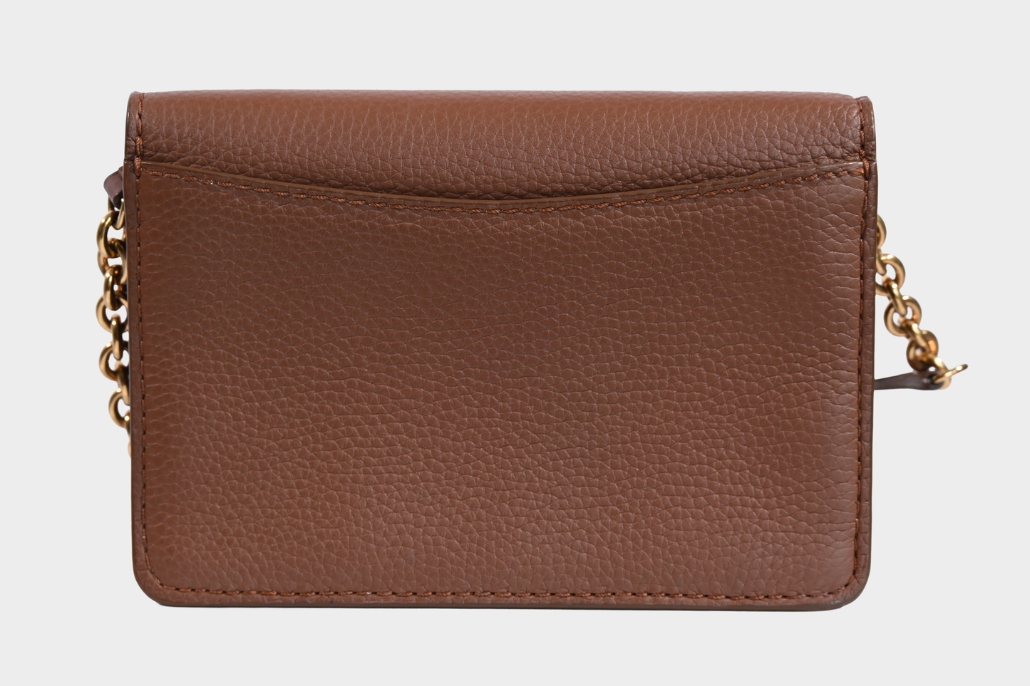 Burberry Brown Pebbled Leather Chain Wallet Crossbody
