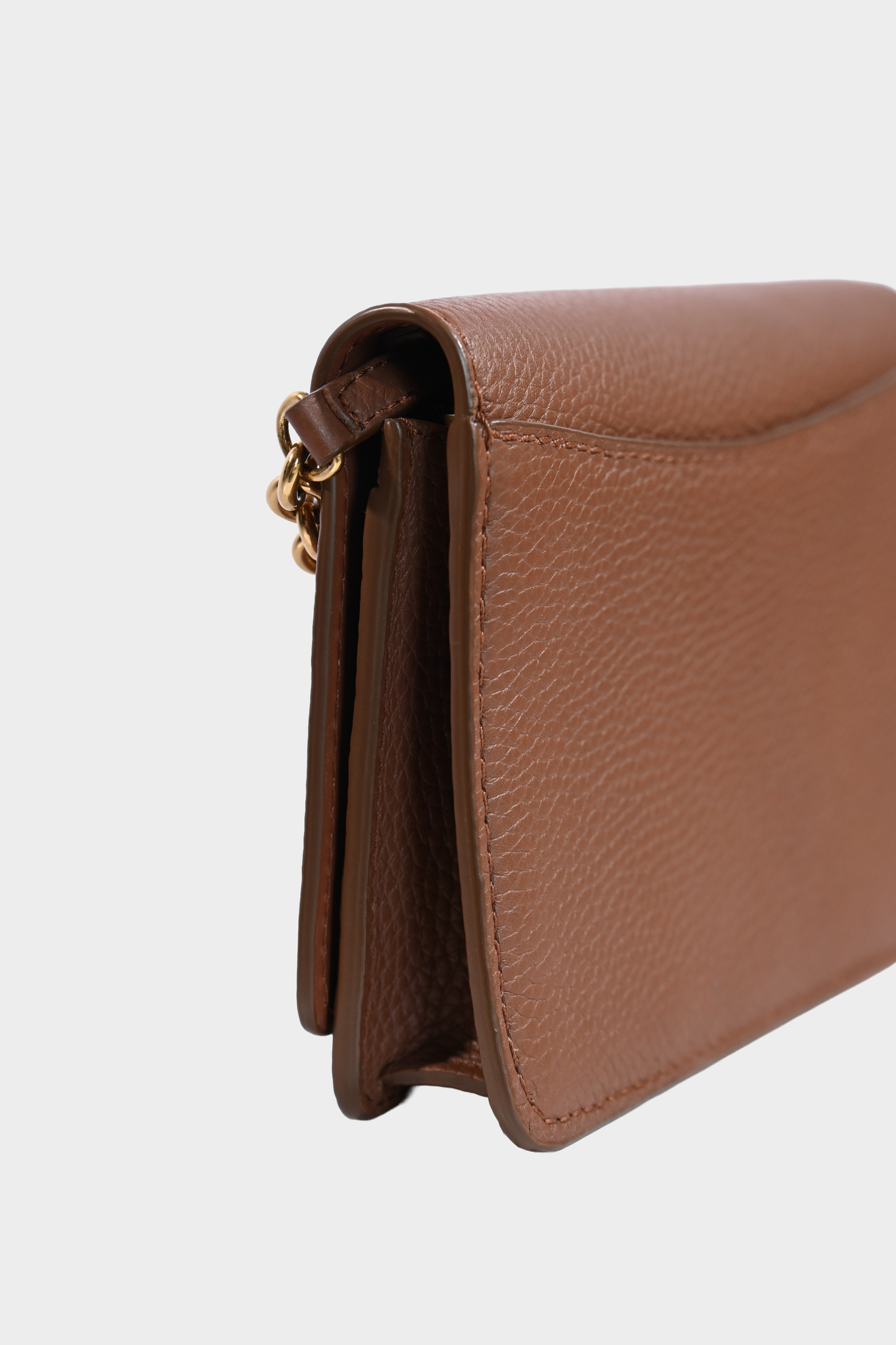 Burberry Brown Pebbled Leather Chain Wallet Crossbody
