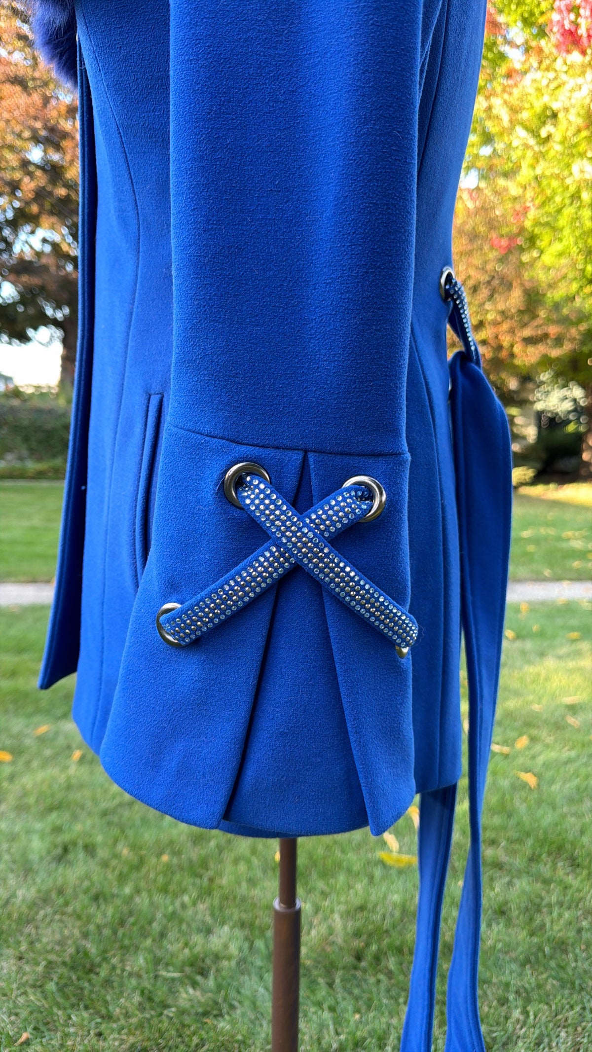 Carlot Corp. Cobalt Blue Wool Jacket with Removable Fox Fur Collar