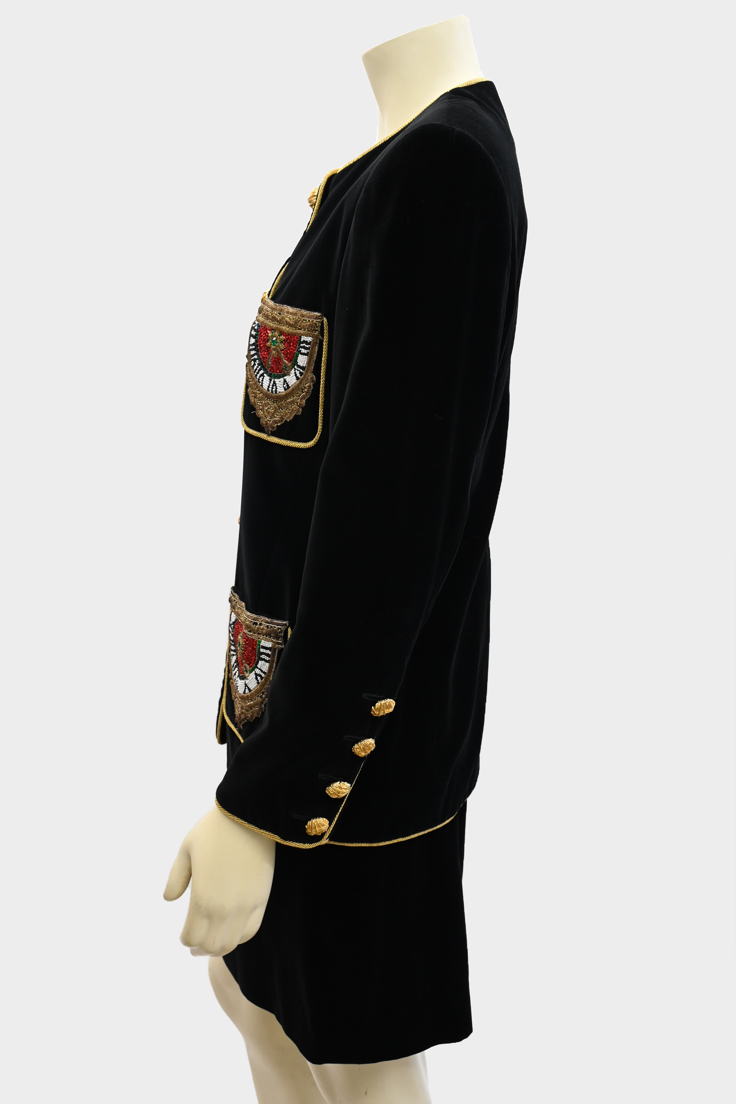 Escada FW 1990 Beaded Velvet 2-Piece Set, Jacket & Skirt