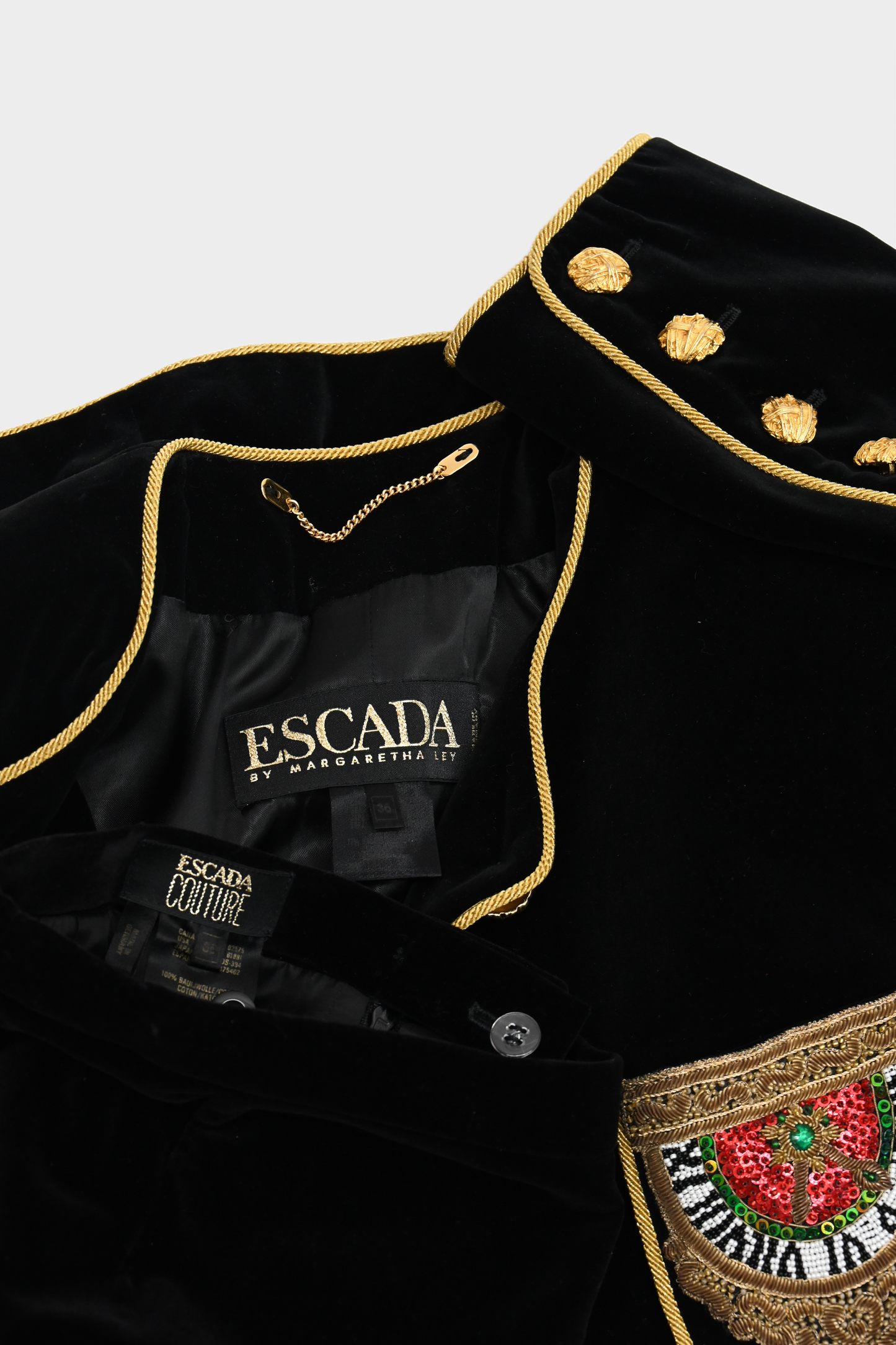 Escada FW 1990 Beaded Velvet 2-Piece Set, Jacket & Skirt