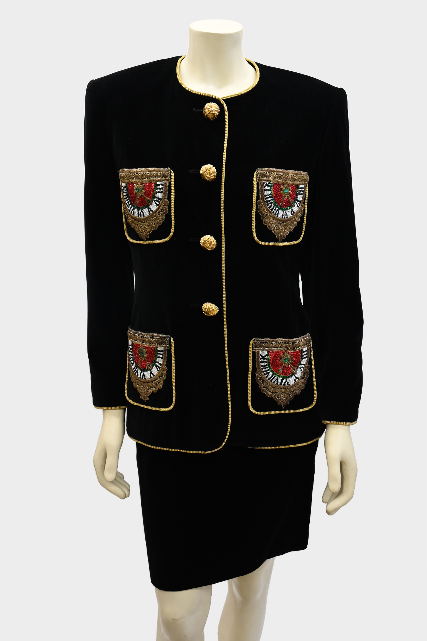 Escada FW 1990 Beaded Velvet 2-Piece Set, Jacket & Skirt