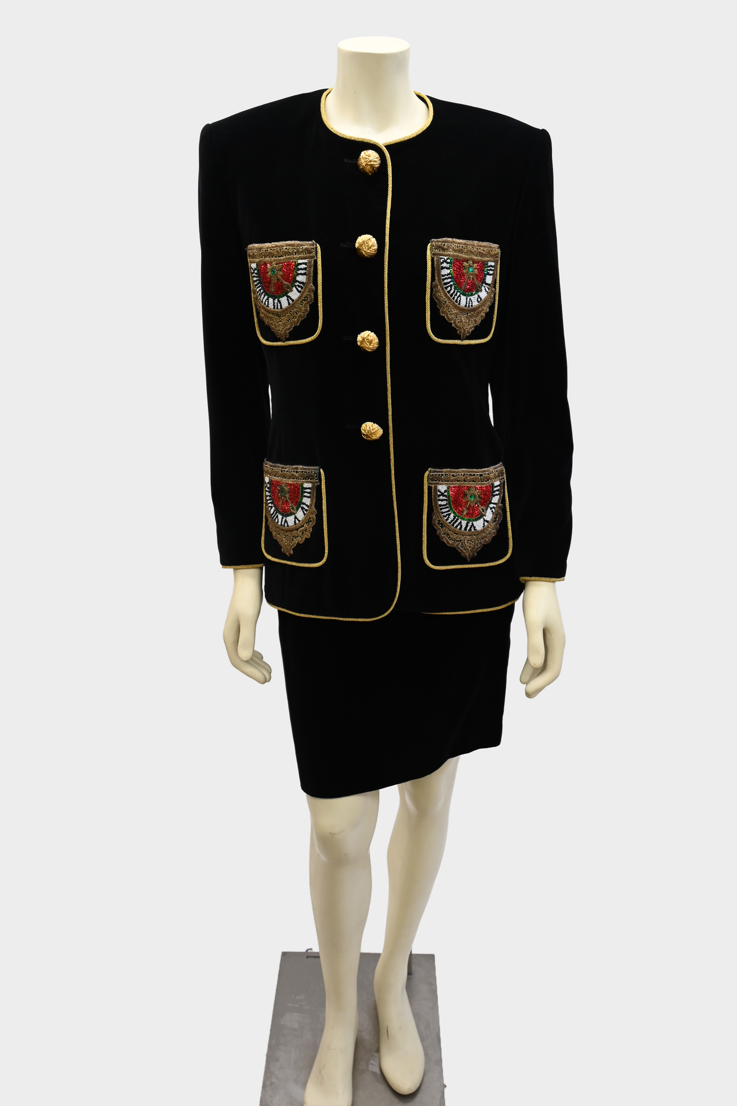 Escada FW 1990 Beaded Velvet 2-Piece Set, Jacket & Skirt