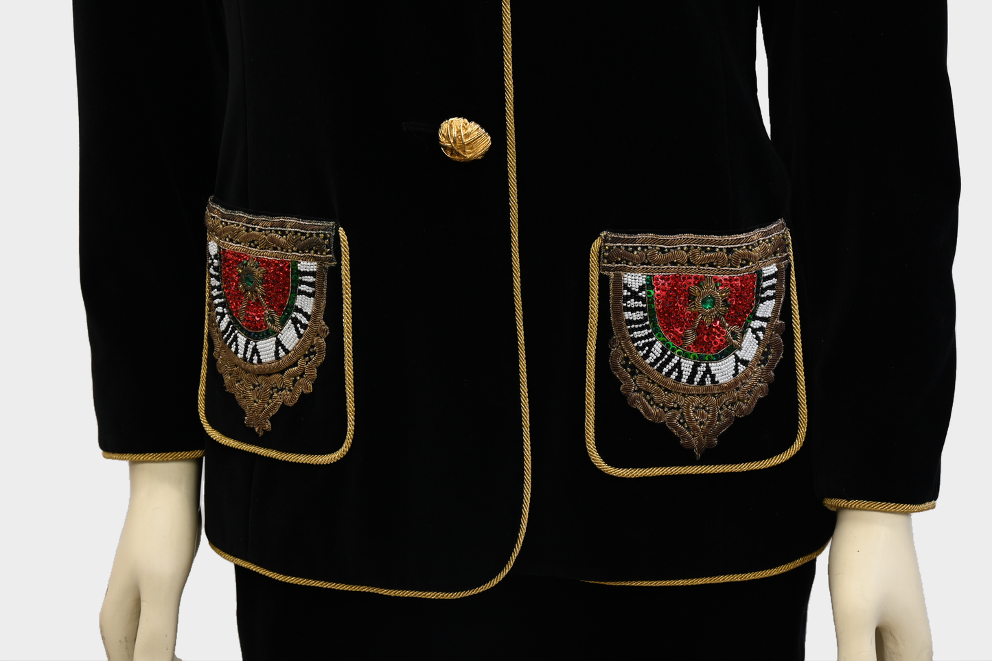 Escada FW 1990 Beaded Velvet 2-Piece Set, Jacket & Skirt
