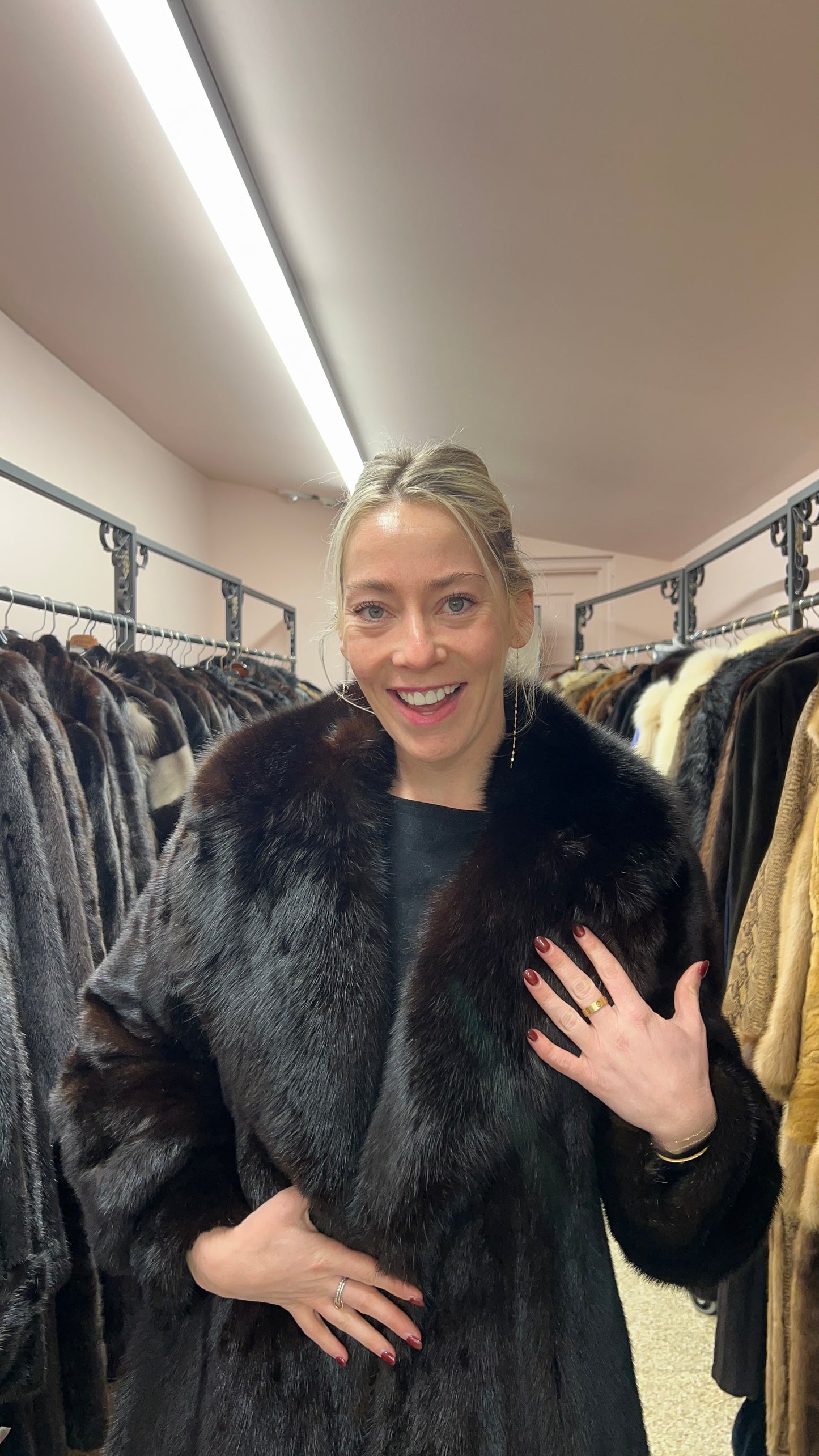 Mink Full Length Coat with Fox Fur Collar