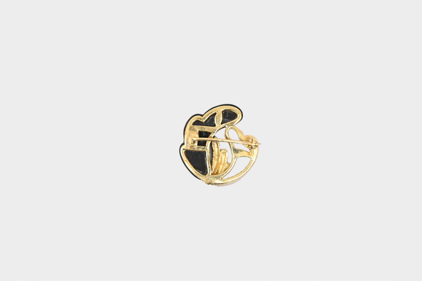 Vintage 14K Gold Onyx & Mother of Pearl Brooch Pin