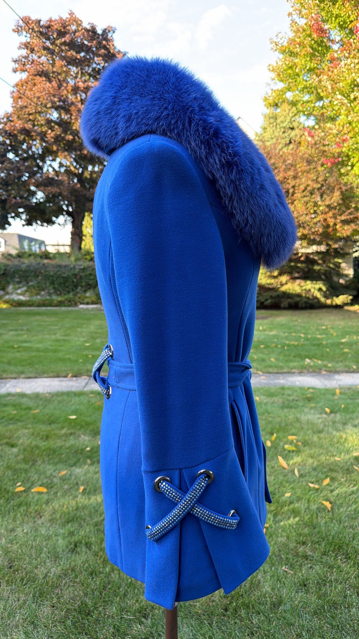 Carlot Corp. Cobalt Blue Wool Jacket with Removable Fox Fur Collar
