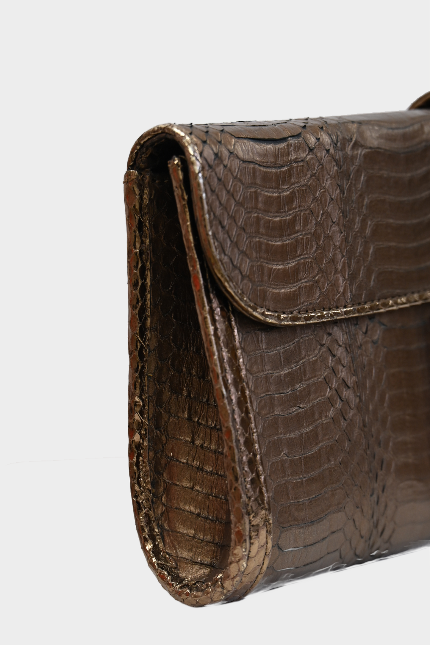 Vintage Metallic Bronze Exotic Snakeskin Clutch