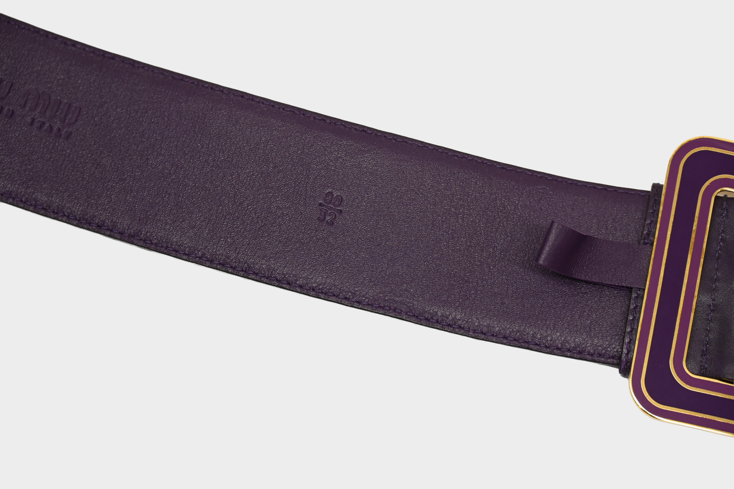 Vintage Miu Miu Purple Leather Belt with Gold Enamel Statement Buckle