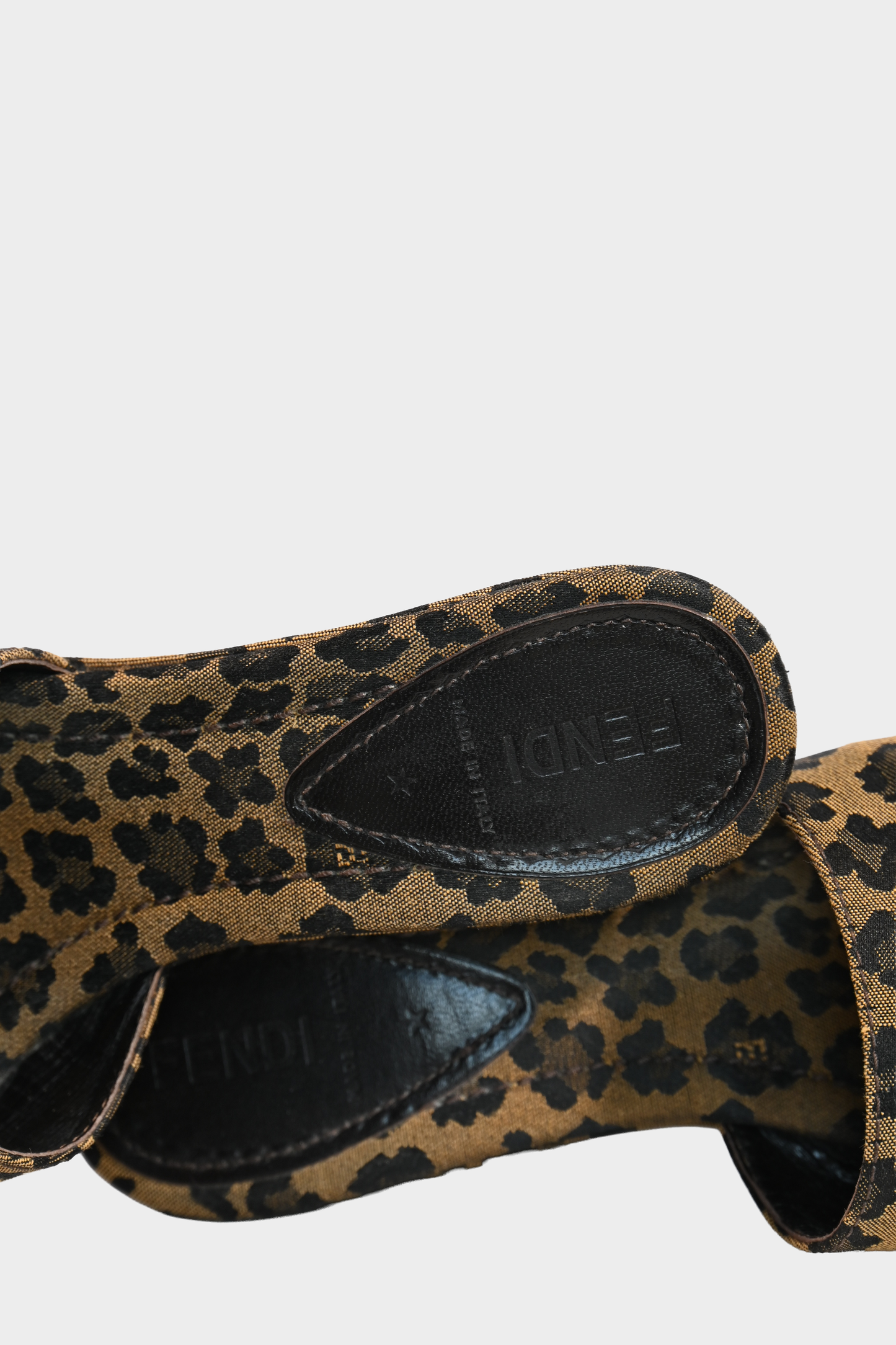 Fendi Zeppa Leopard Jacquard Wedge Mules Size 38.5