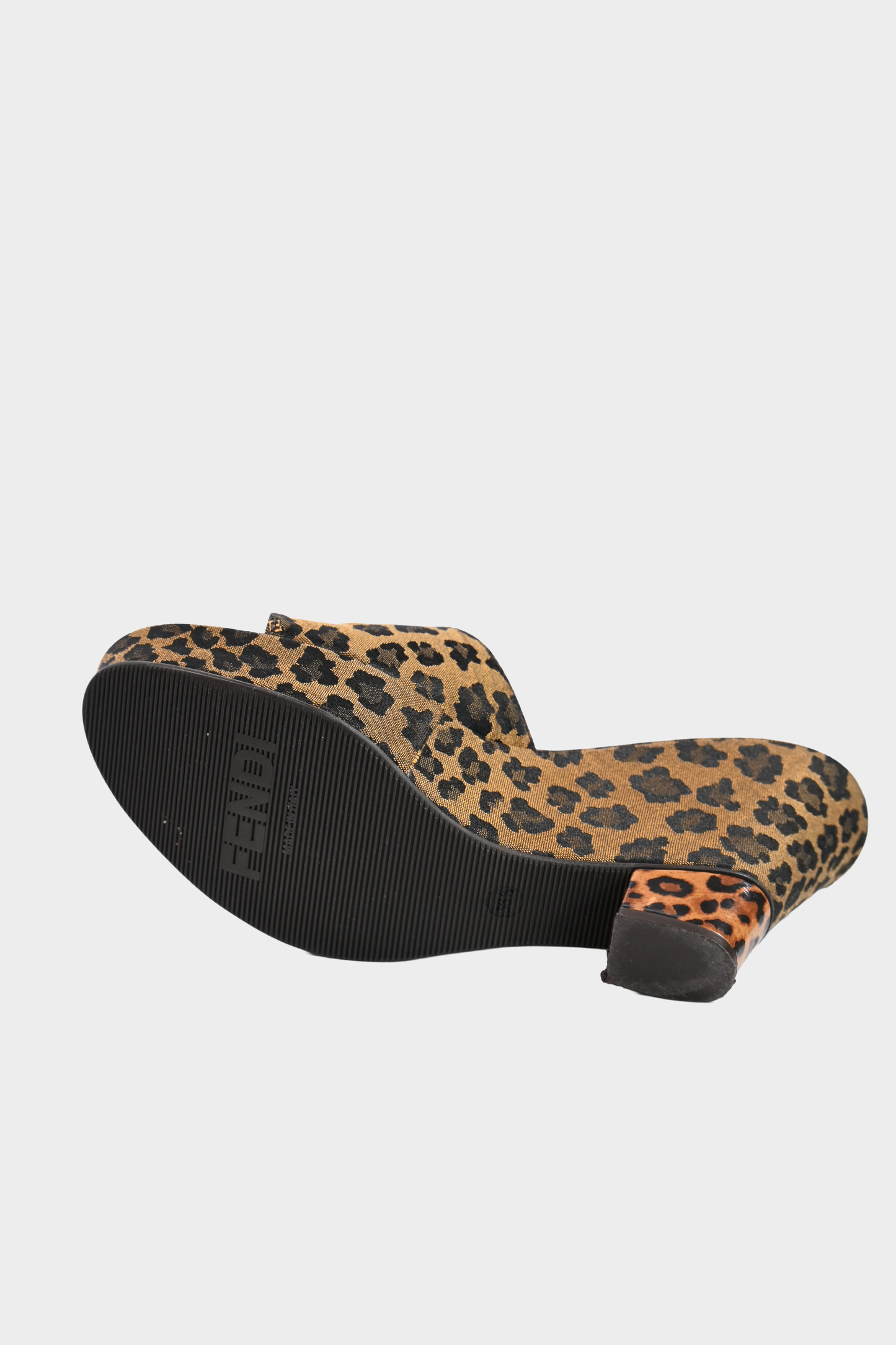 Fendi Zeppa Leopard Jacquard Wedge Mules Size 38.5