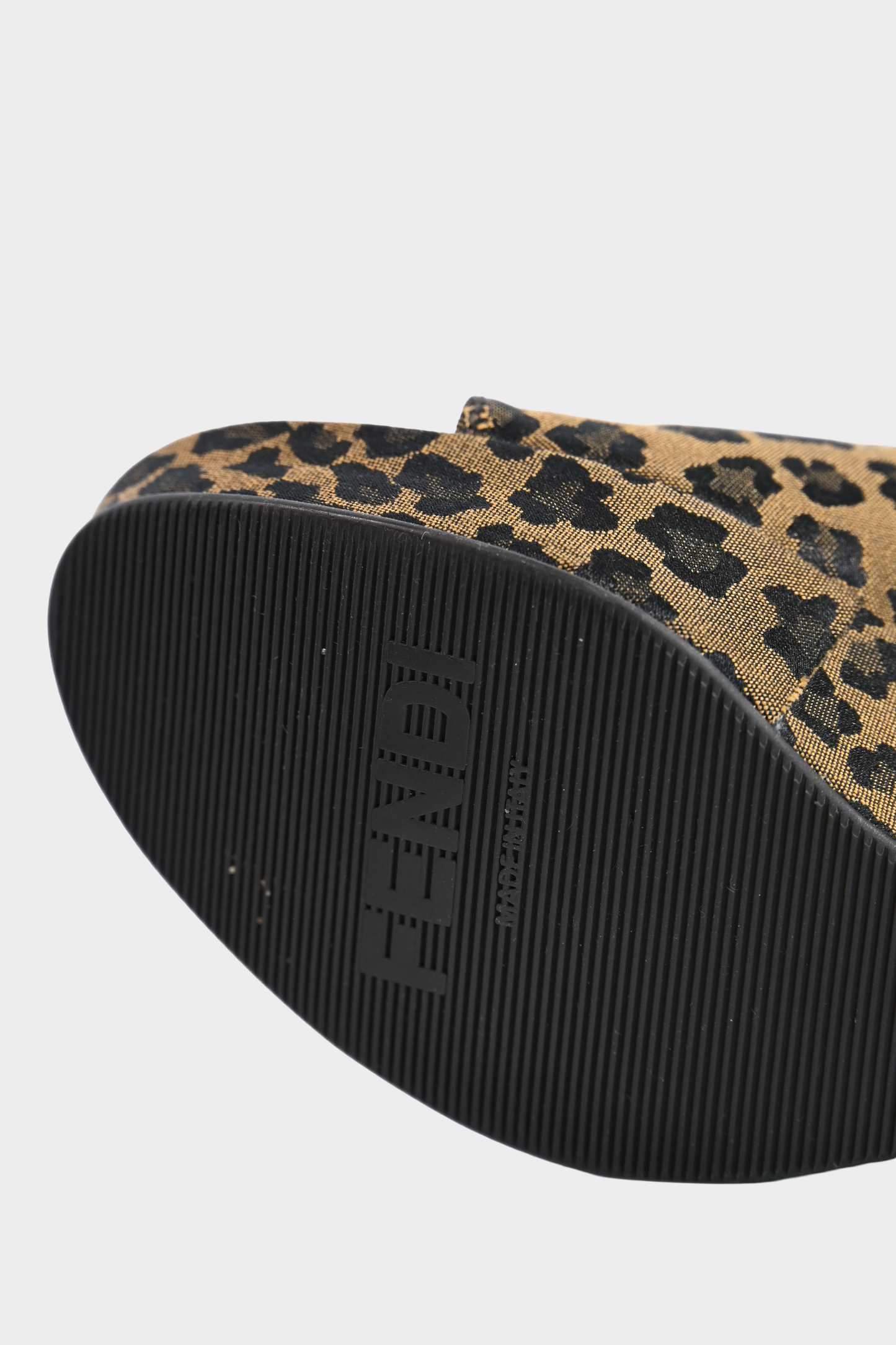 Fendi Zeppa Leopard Jacquard Wedge Mules Size 38.5