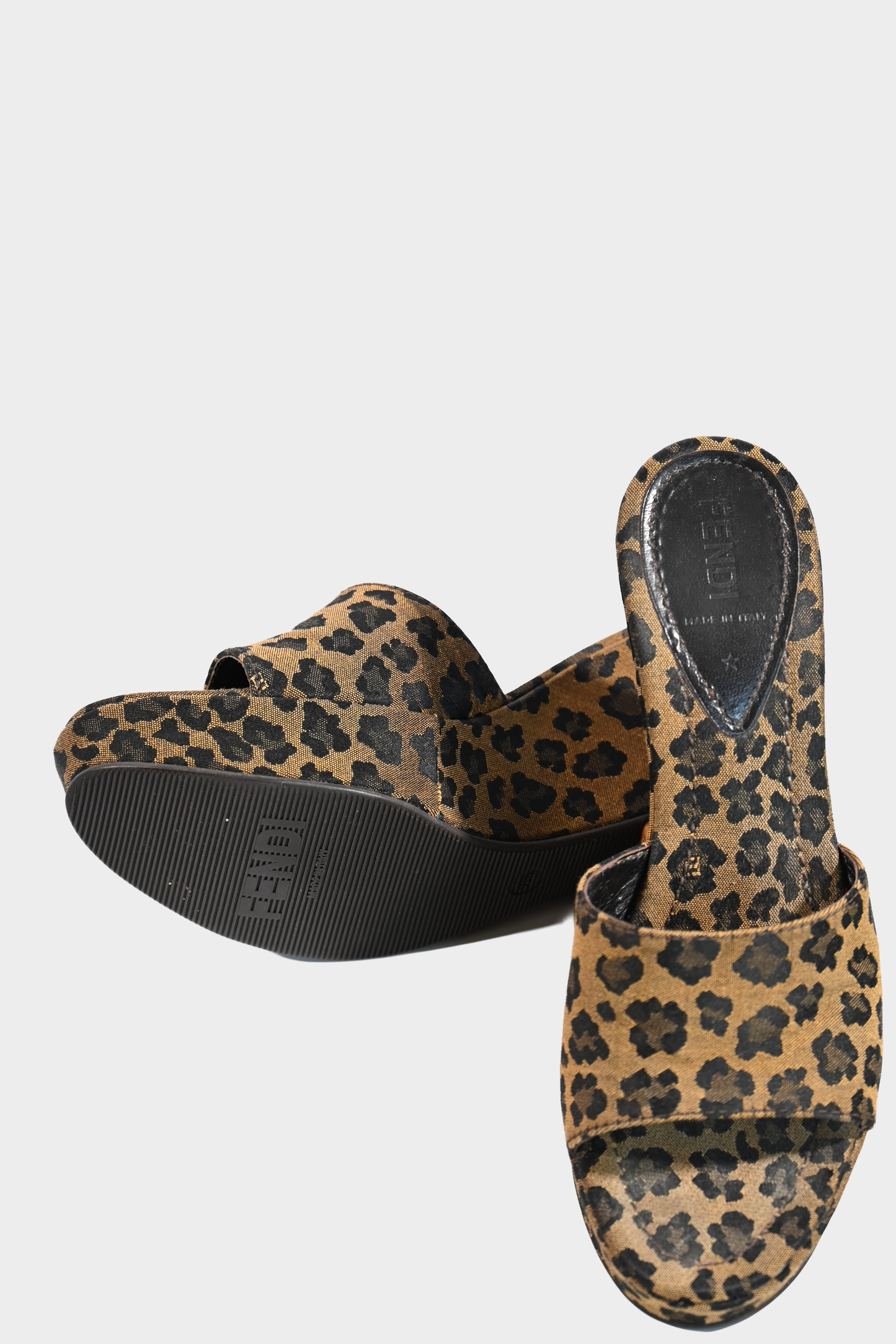 Fendi Zeppa Leopard Jacquard Wedge Mules Size 38.5