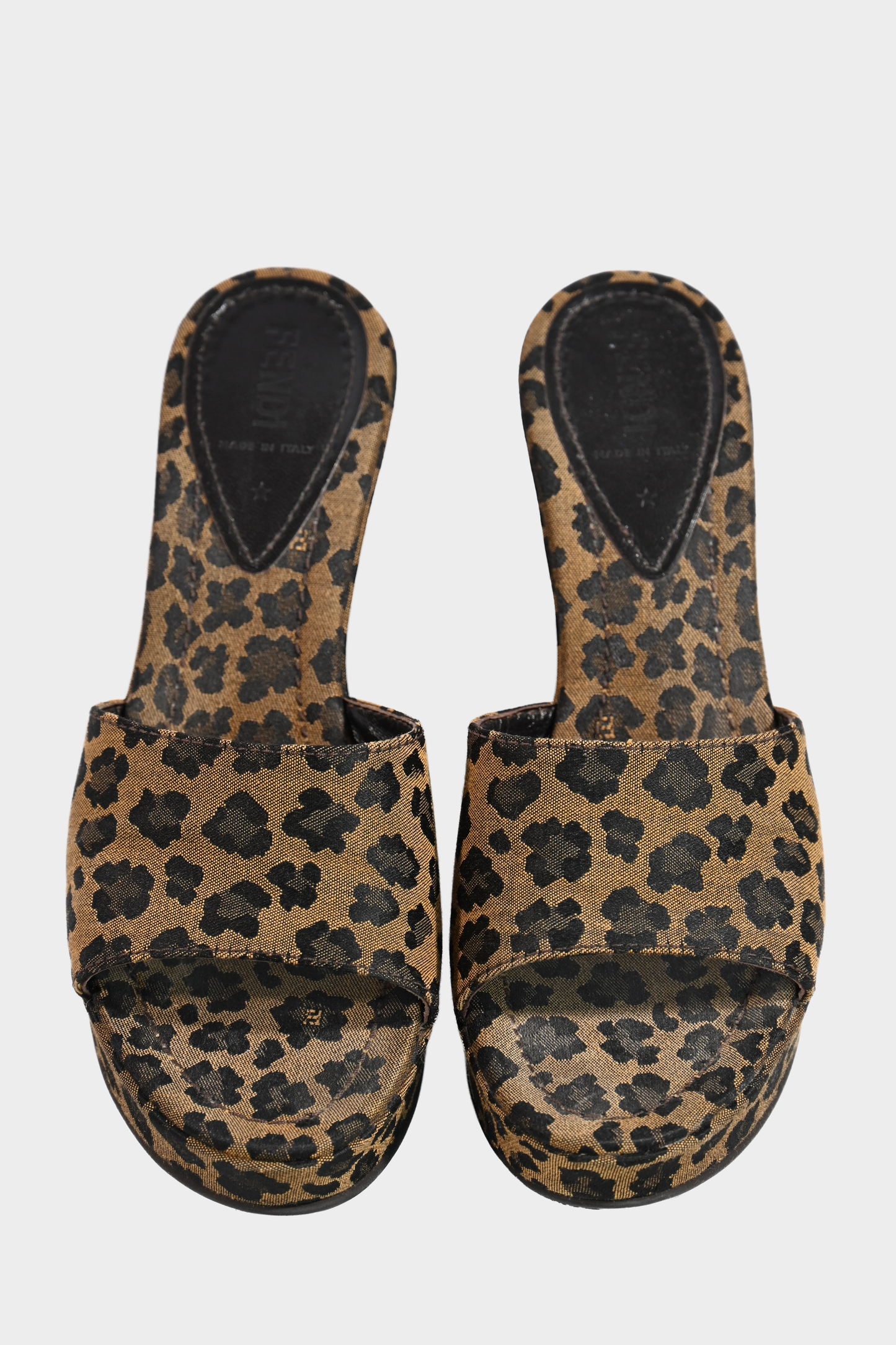 Fendi Zeppa Leopard Jacquard Wedge Mules Size 38.5