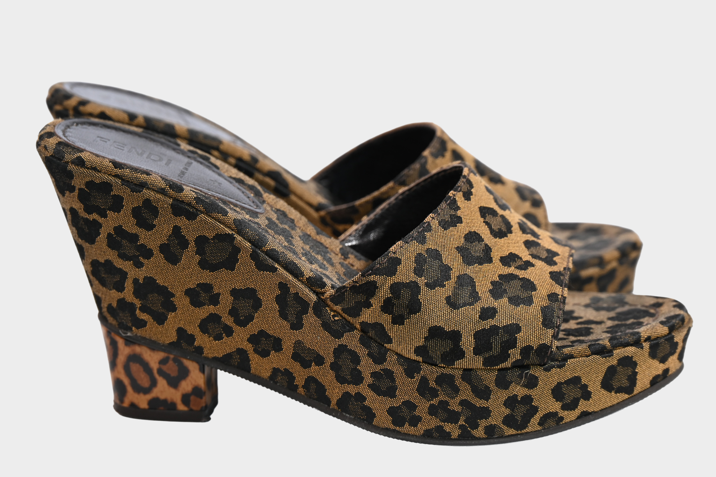 Fendi Zeppa Leopard Jacquard Wedge Mules Size 38.5