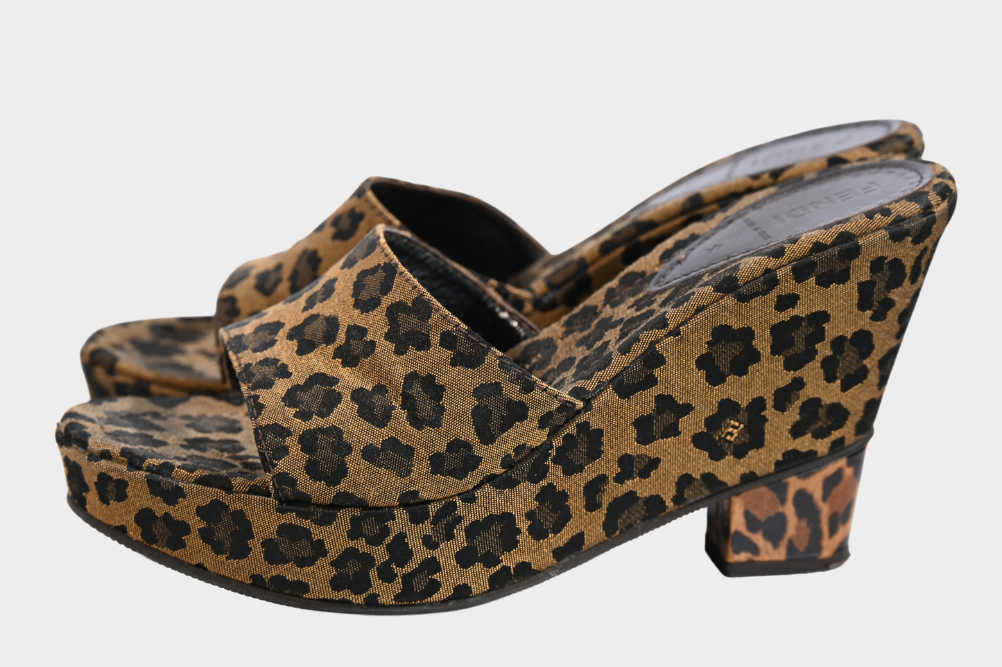 Fendi Zeppa Leopard Jacquard Wedge Mules Size 38.5