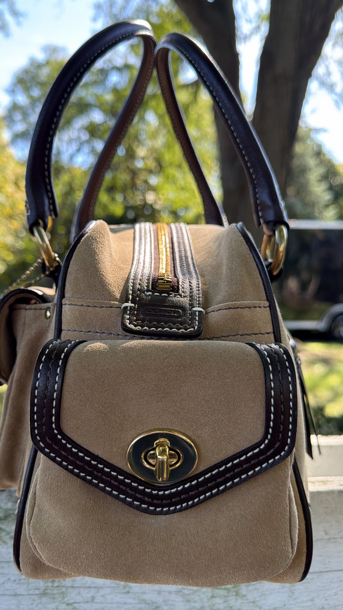 Vintage Coach Daphne Legacy Suede & Leather Satchel Bag 3681