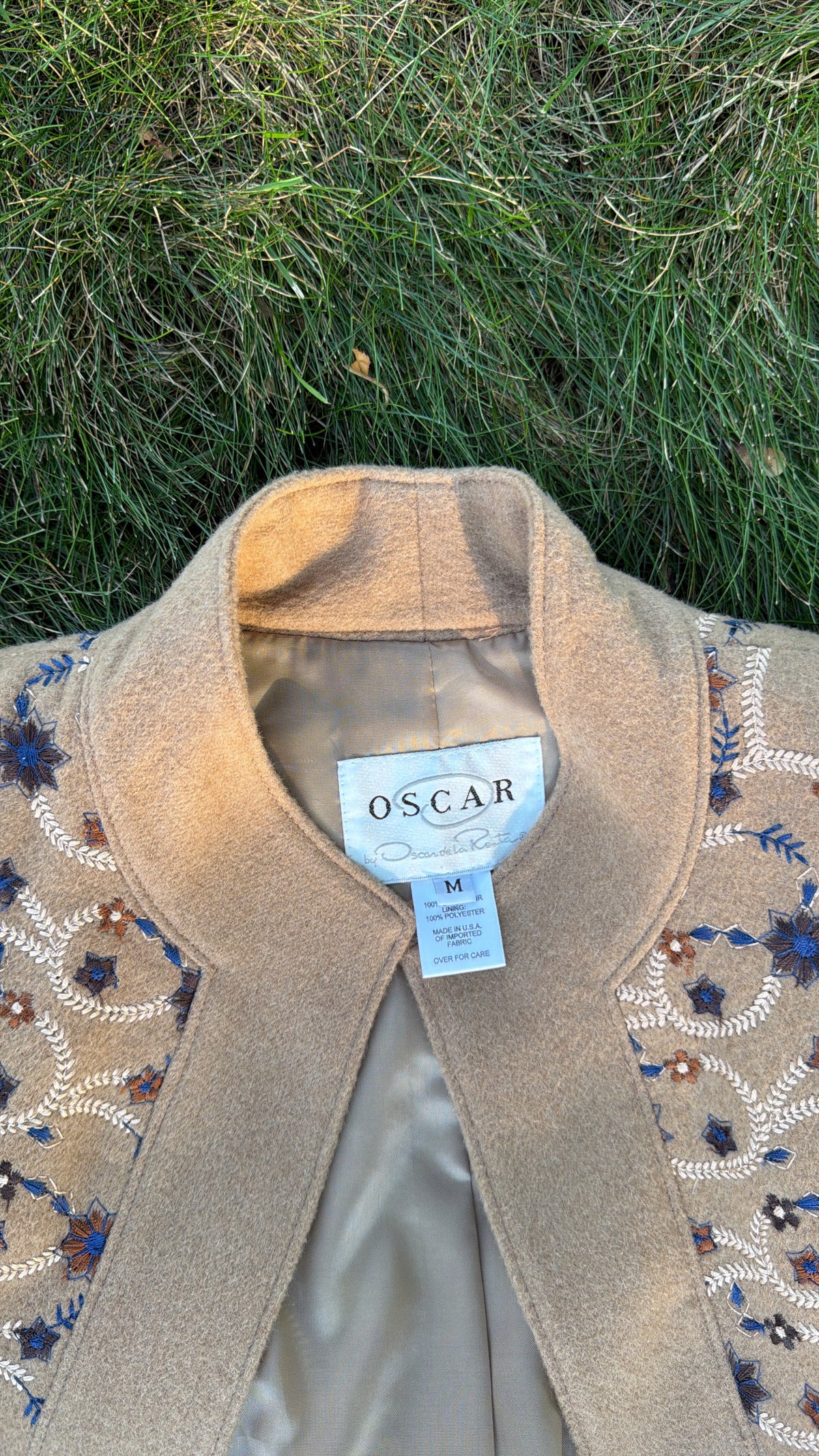 Oscar De La Renta Camel Hair Embroidered Jacket