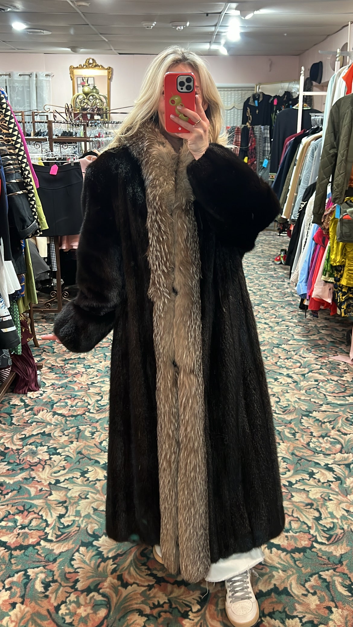 Mink Coat with Silver Fox Tuxedo Trim