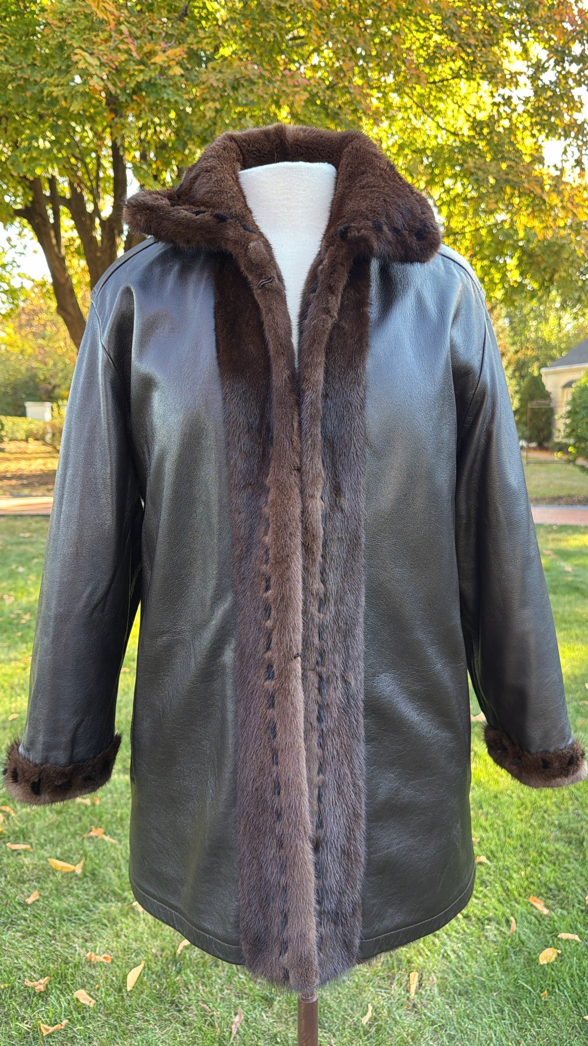 Neiman Marcus Mink Fur & Leather Whipstitch Reversible Jacket