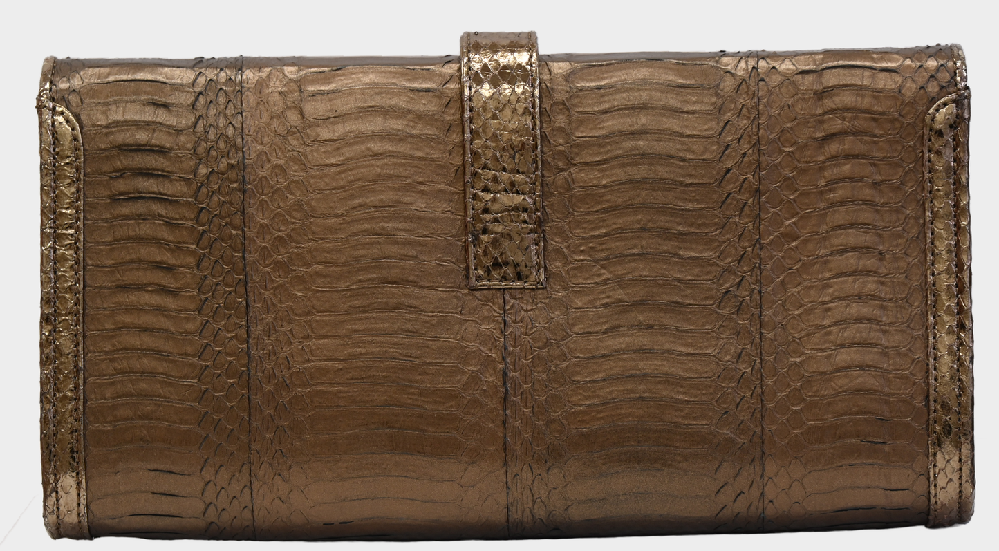 Vintage Metallic Bronze Exotic Snakeskin Clutch