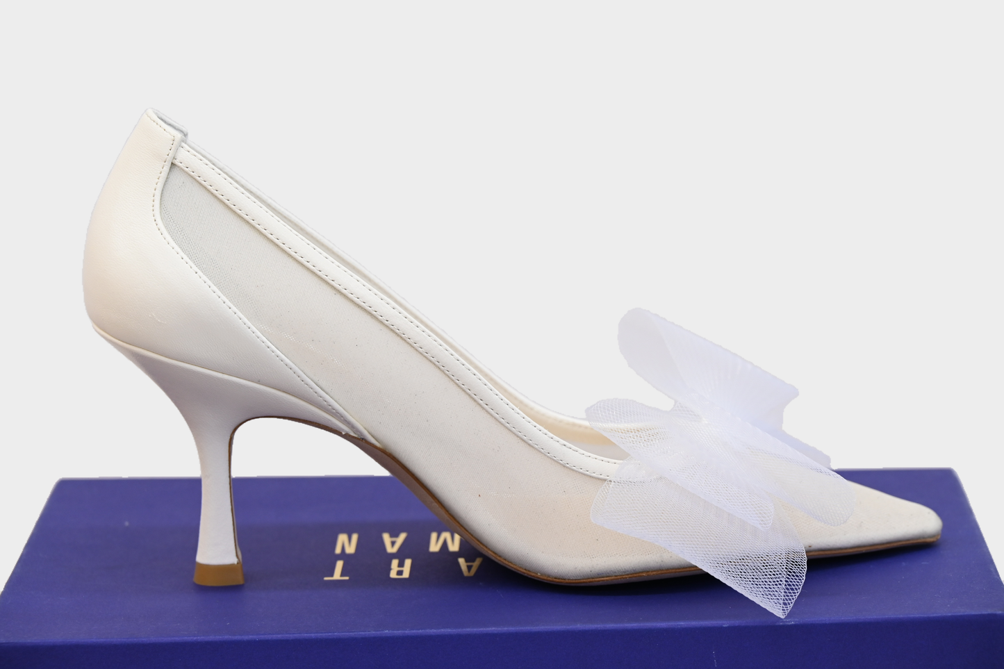 Stuart Weitzman White Tulle Bow Heels