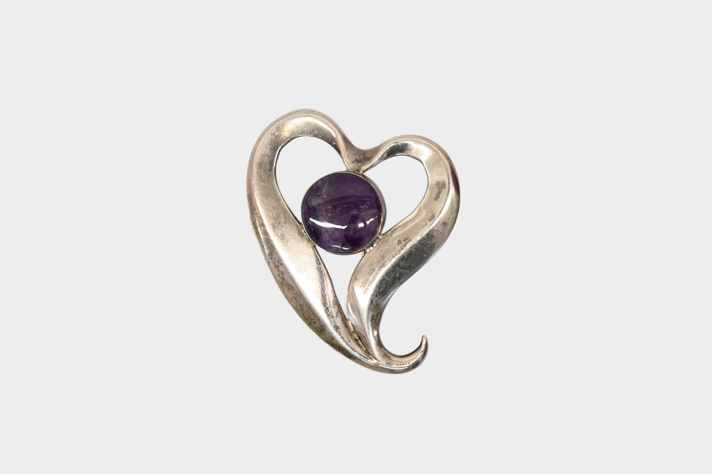 Sterling Silver Amethyst Heart Brooch Pin