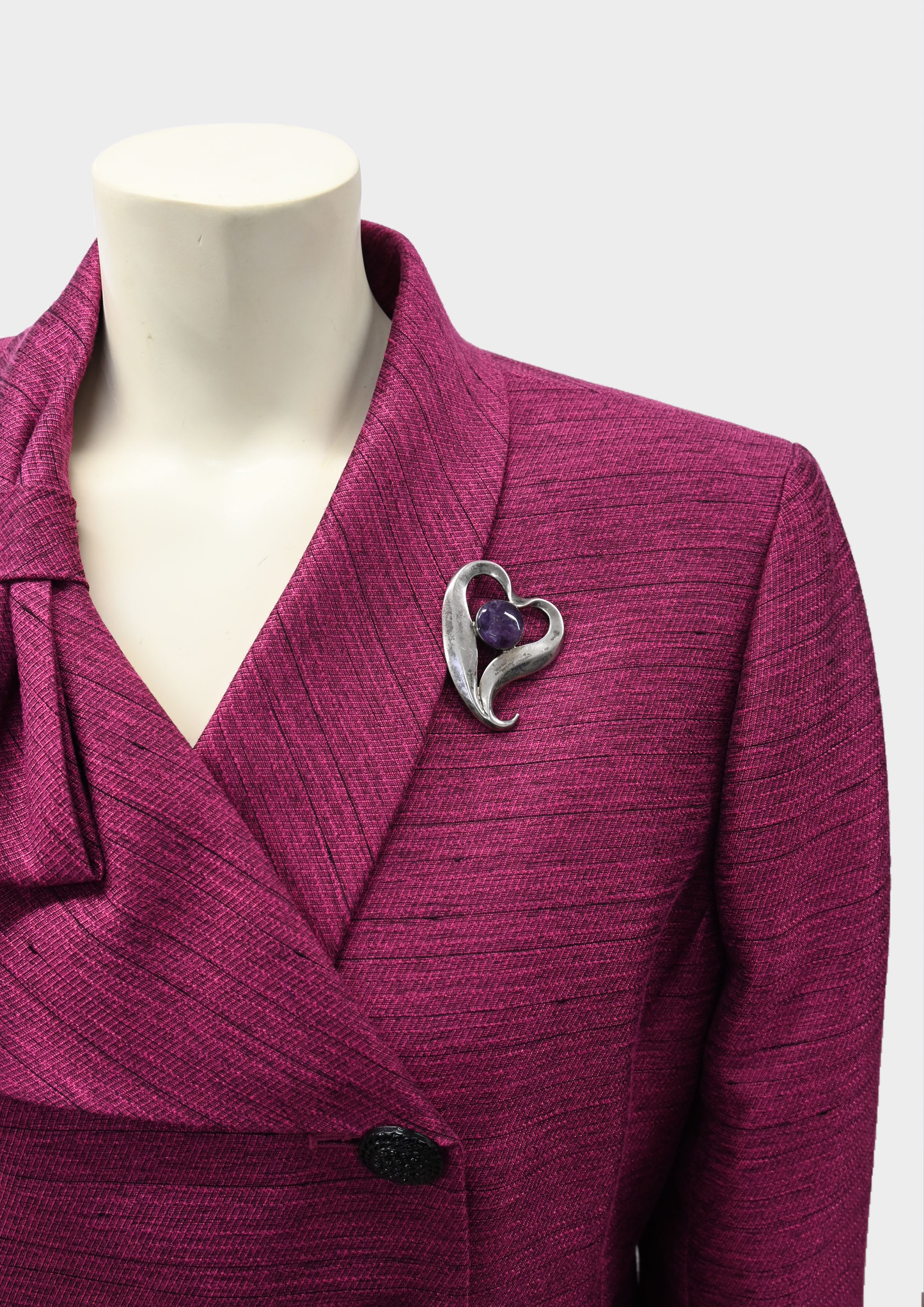 Sterling Silver Amethyst Heart Brooch Pin
