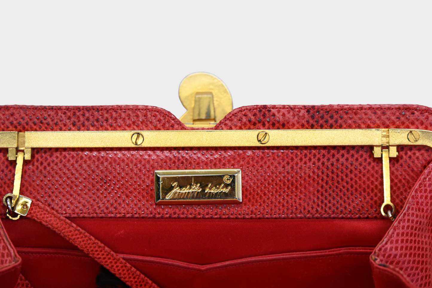 Vintage Judith Leiber Red Leather Jewel Clutch Bag