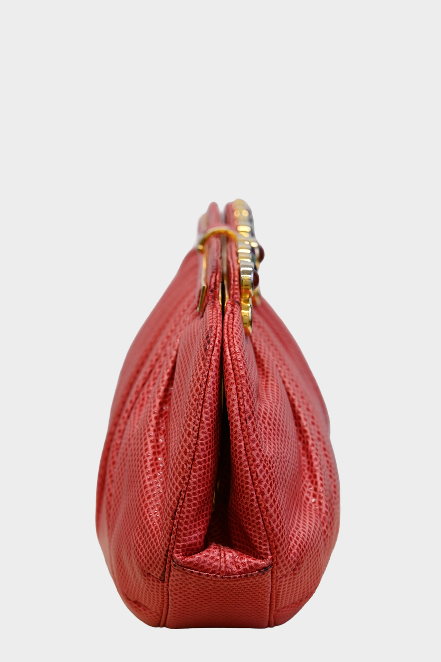 Vintage Judith Leiber Red Leather Jewel Clutch Bag