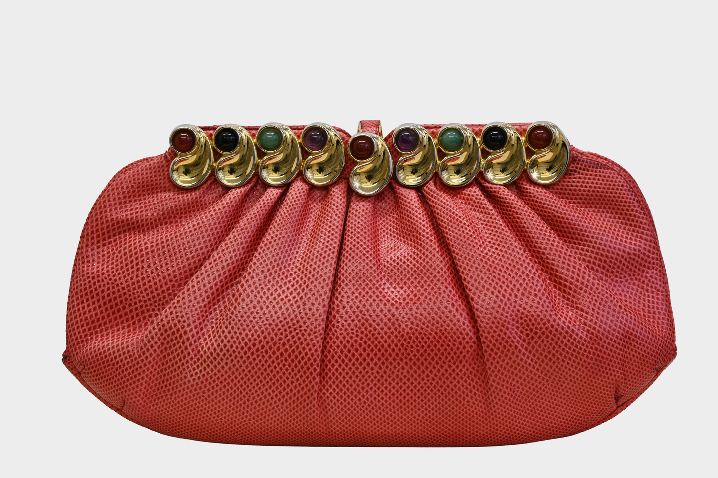 Vintage Judith Leiber Red Leather Jewel Clutch Bag