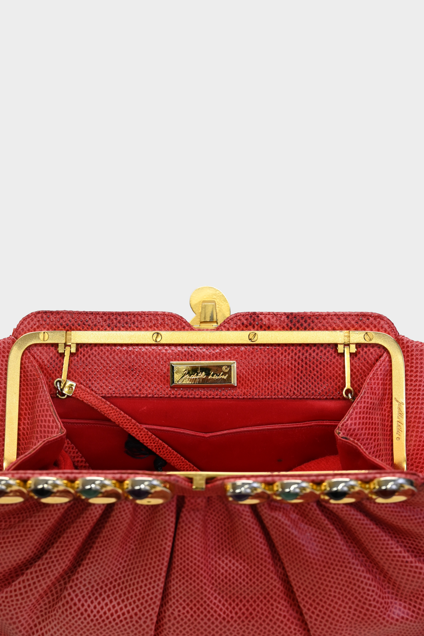 Vintage Judith Leiber Red Leather Jewel Clutch Bag