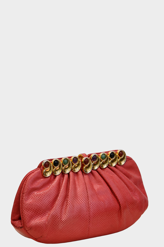 Vintage Judith Leiber Red Leather Jewel Clutch Bag