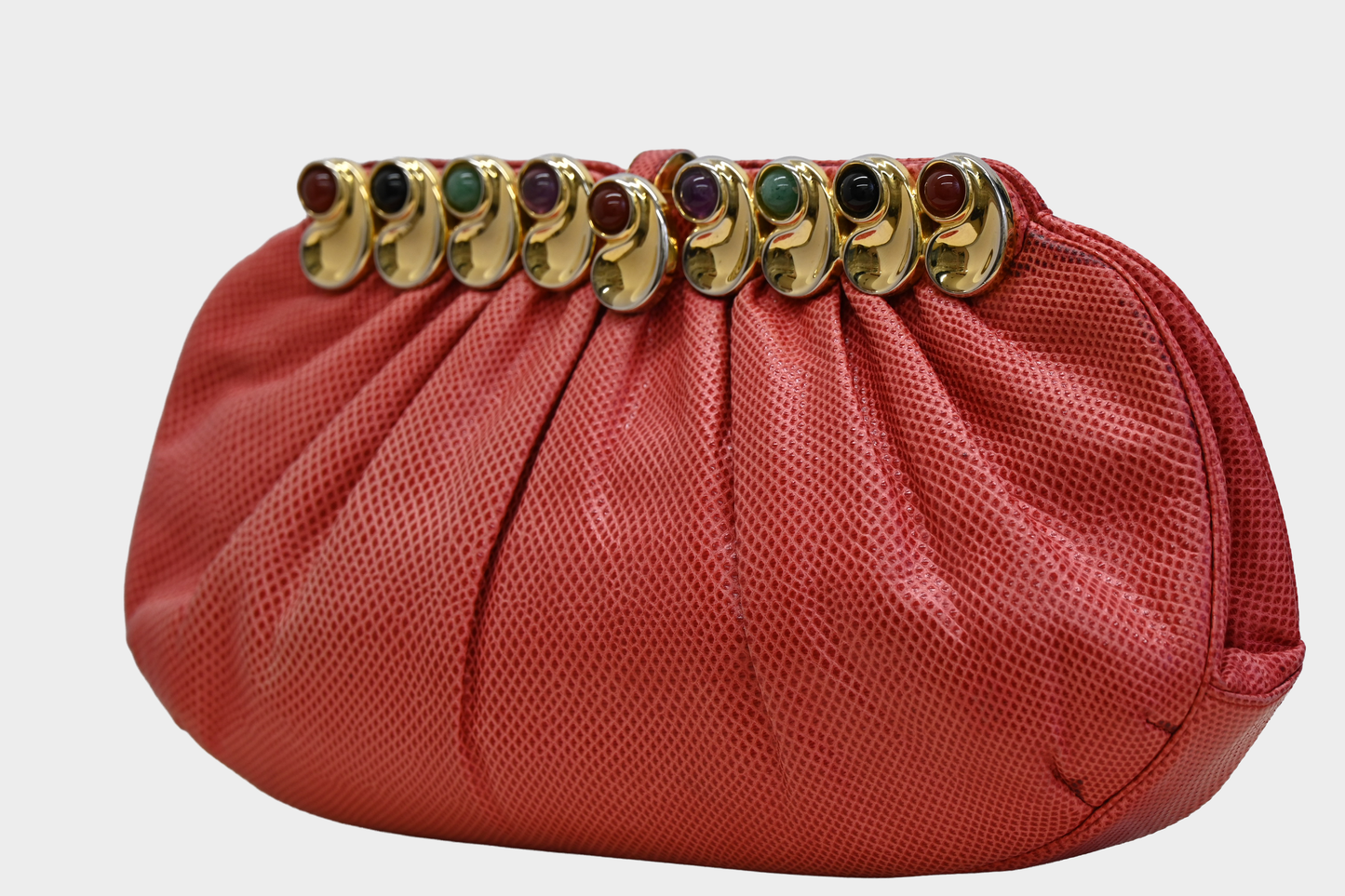 Vintage Judith Leiber Red Leather Jewel Clutch Bag